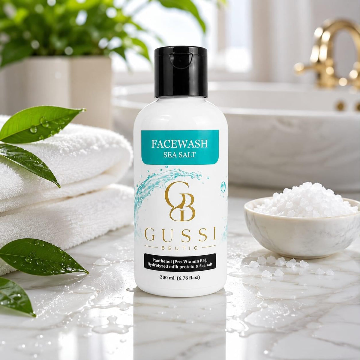 Sea salt face wash 200ML packaging with panthenol and milk protein, daily facial cleanser