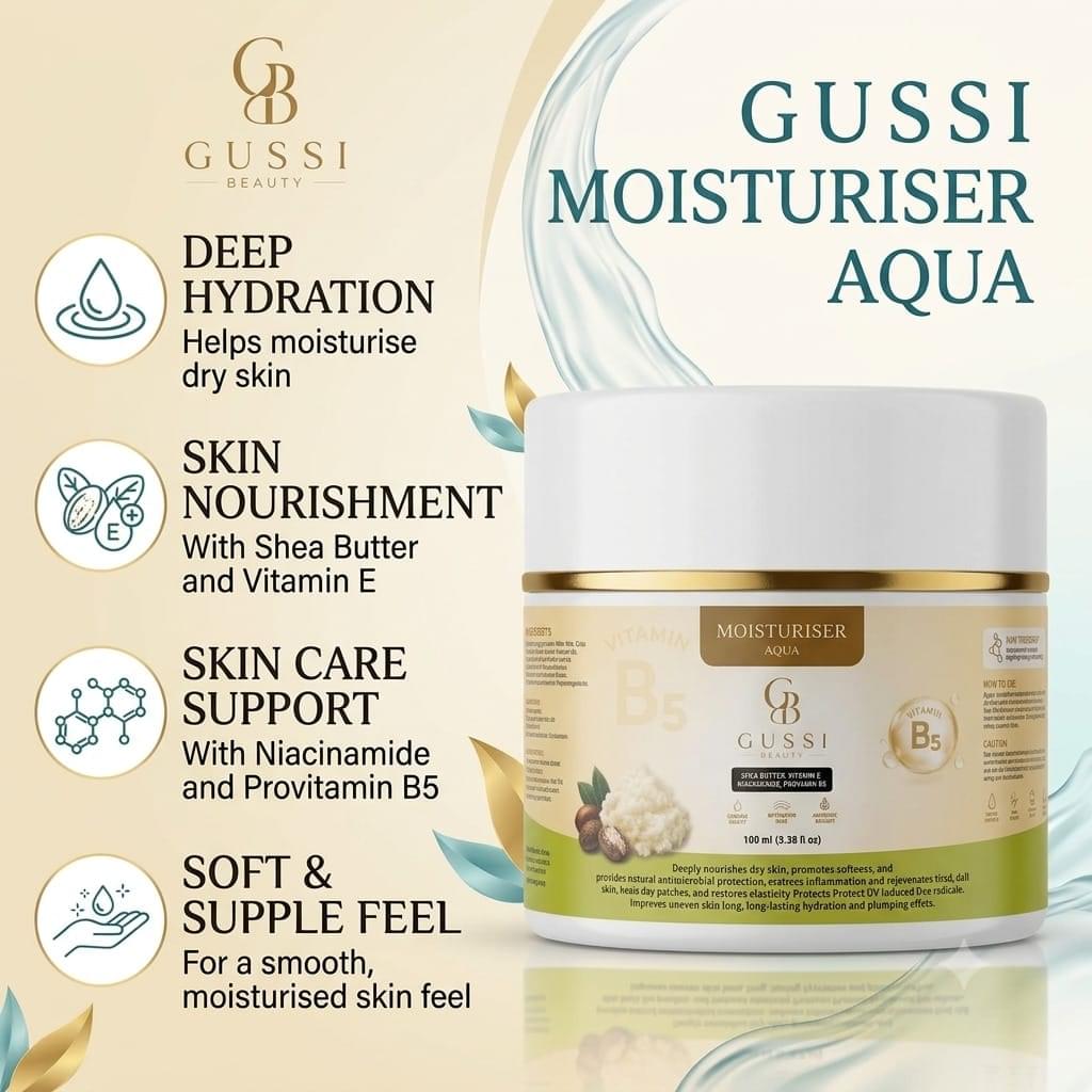 Aqua moisturiser 100ml pack with vitamin B5 and shea butter, hydrating face cream