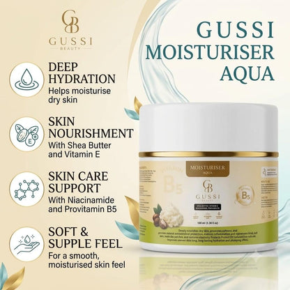 Aqua moisturiser 100ml pack with vitamin B5 and shea butter, hydrating face cream