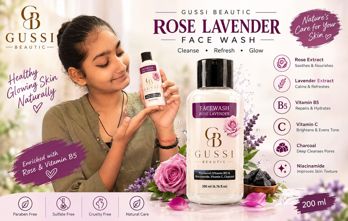 GUSSI Rose Lavender Face Wash — Deep-Clean Charcoal Wash with Vitamin C &amp; Niacinamide, 200ML