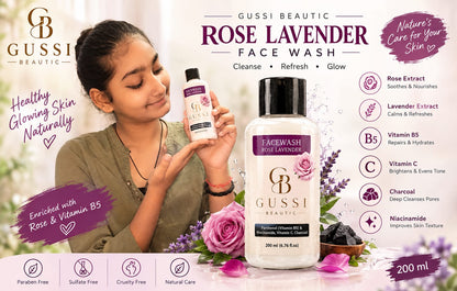 GUSSI Rose Lavender Face Wash — Deep-Clean Charcoal Wash with Vitamin C &amp; Niacinamide, 200ML