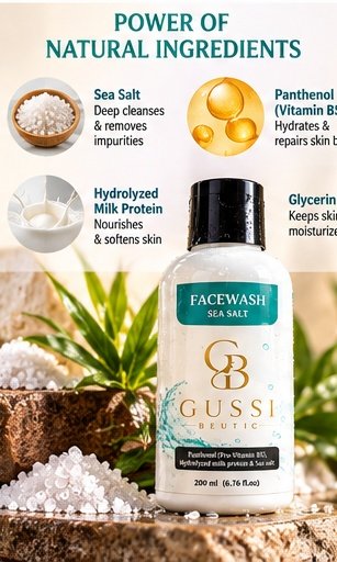 GUSSI Sea Salt Face Wash — Refreshing Daily Cleanser with Panthenol & Milk Protein, 200ML - Image 4